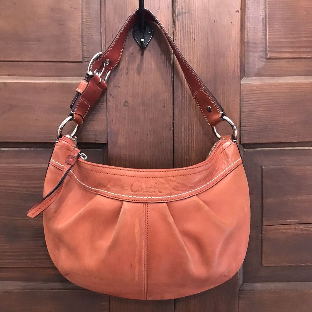 Coach Soho F13730 Pleated Leather Hobo Shoulder Bag burnt orange Y2K 2009 COA